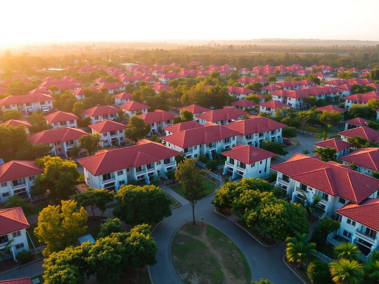Aerial cluster saat golden hour
